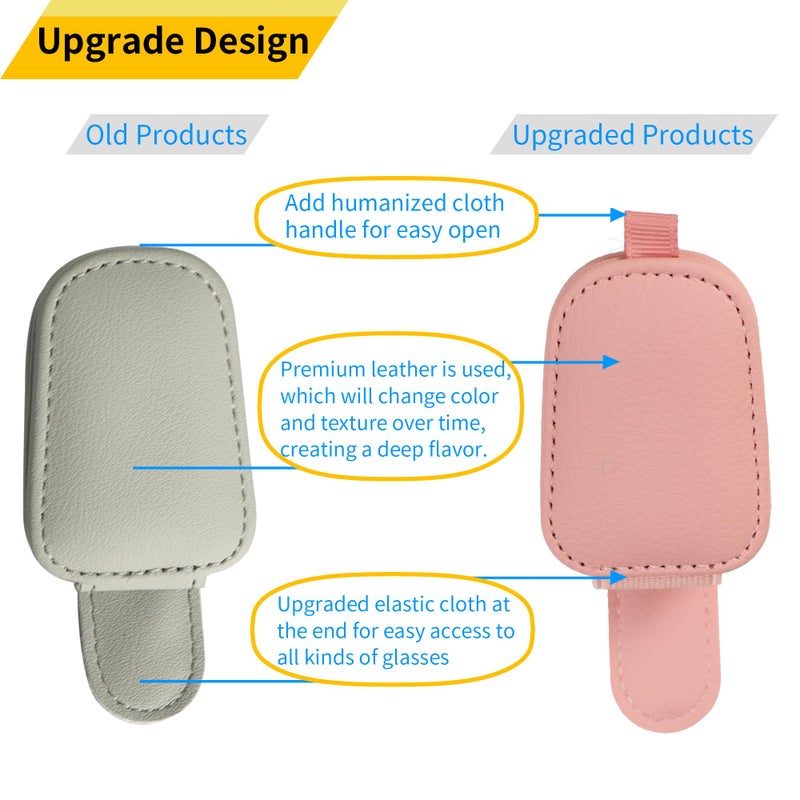 Yuoyar 2 Packs Sunglasses Holders for Car Visor - Magnetic Leather Sunglasses Holder and Ticket Card Clip - Car Visor Accessories (Pink) - Image 2